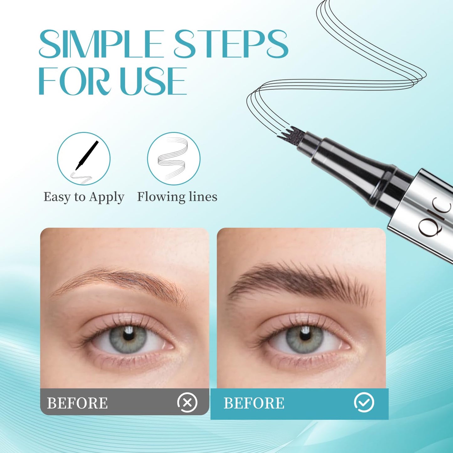 Eyebrow Pencil, Eyebrow Pen, Faux Brow Filling with 4-Fork-Tip Create Natural Hair-Like Brows Last All Day Makeup Brow Stylist Definer Waterproof Fills in Sparse Areas and Gaps (smoky gray)