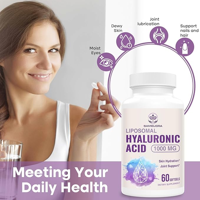 Liposomal Hyaluronic Acid 1000mg, High BioavailabilityHyaluronic Acid Capsules, Dietary Supplement Support Skin and Joint Lubrication, 240 Capsules (Pack of 4)