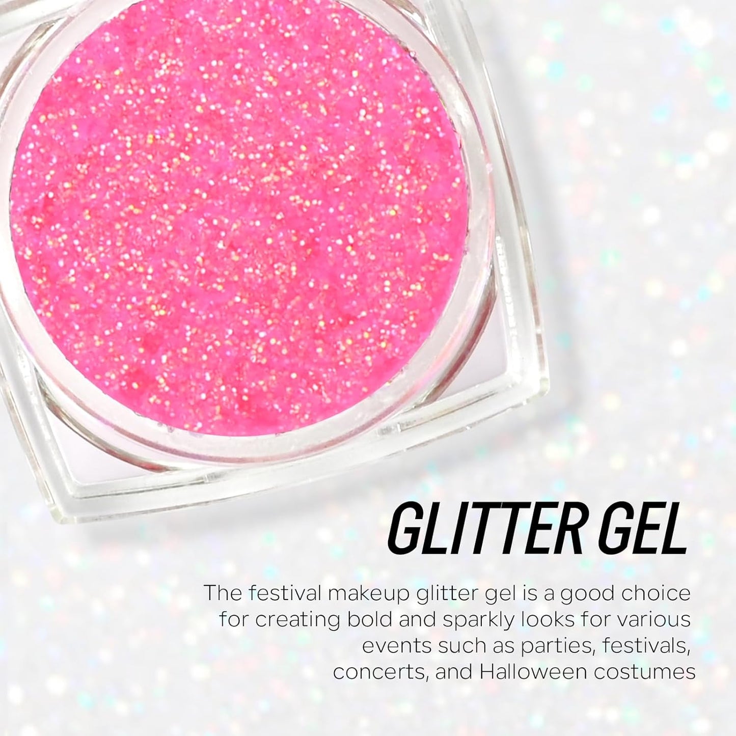 Pink Face and Body Hair Glitter Gel, Party Concerts Cheer Face Paint Holographic Chunky Festival Rave Accessories Glitter Makeup, 6 Kinds of Sparkling Sequins for Hair Nail Eye Lip Body