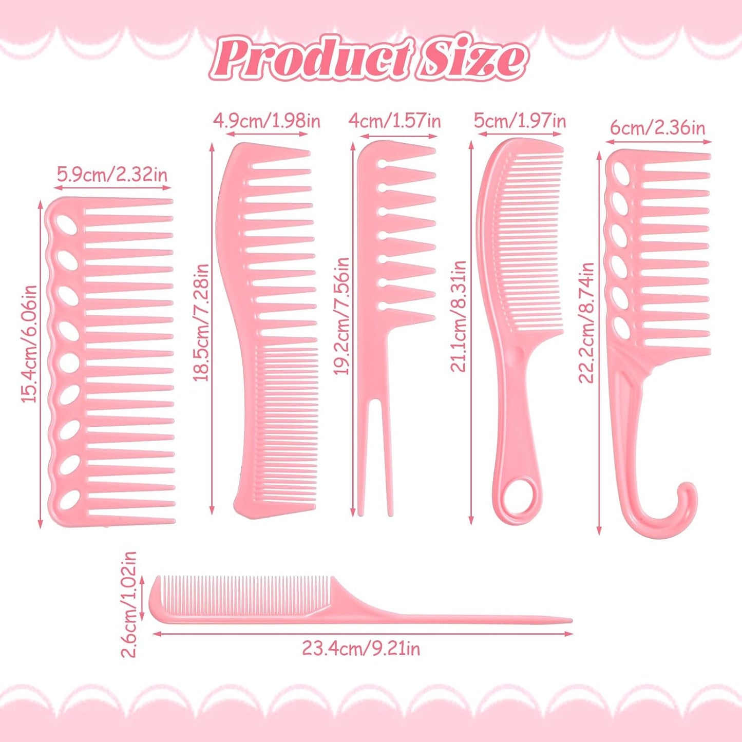 6 Pcs Professional Hair Comb Set for Women & Men, Wide & Fine Tooth Combs Rat Tail for Curly Hair, Braiding, Barber Styling, Detangling, Parting Cutting