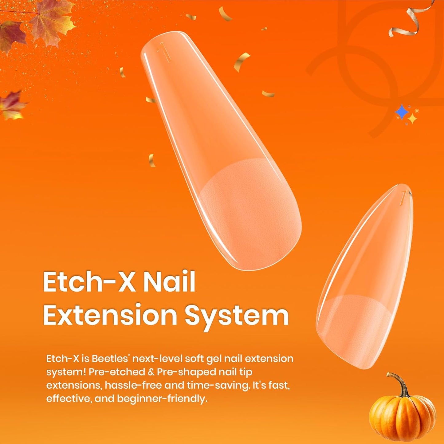 Beetles Gel Nail Tips Short Coffin Pre-Etched Nail Tips, 12 Sizes 288 Pcs Full Cover Soft Tips Half Matte False Nails Clear Acrylic Glue on Nails Extension DIY Manicure Gifts for Women