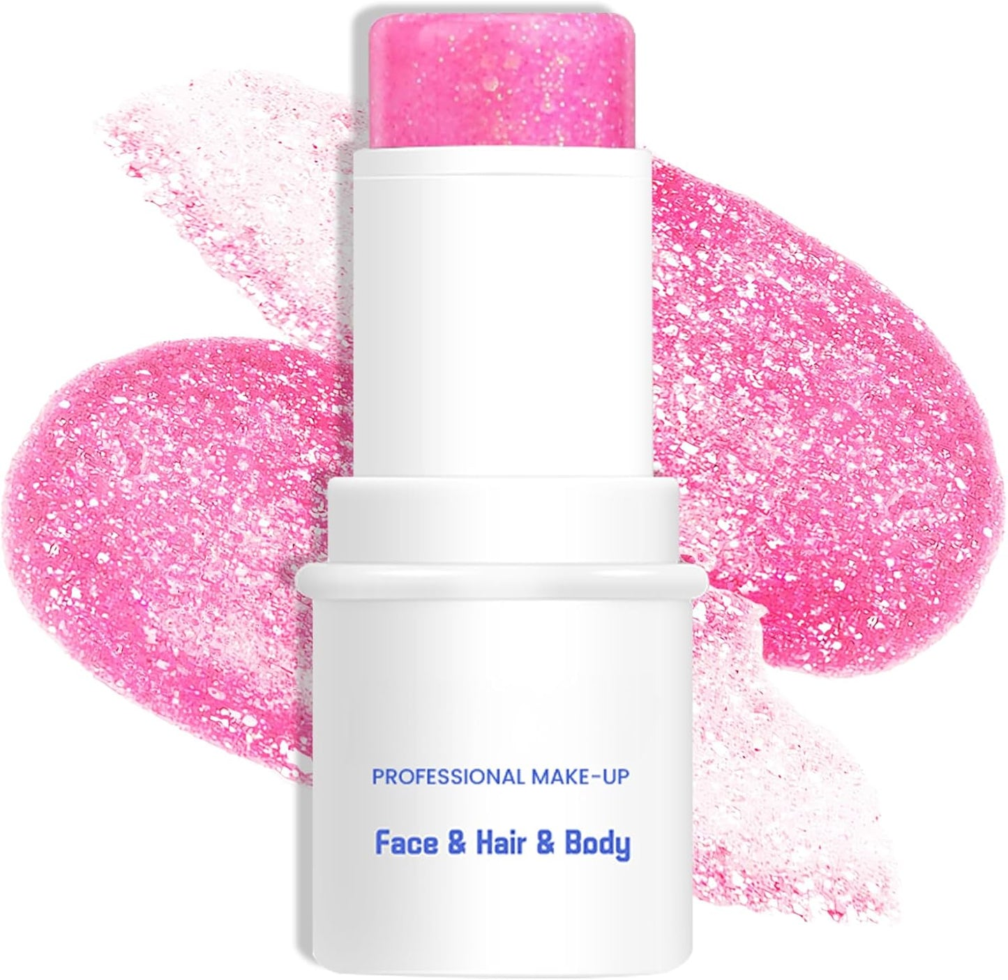Pink Body & Face Glitter Makeup Stick, Multiuse Waterproof Glitter Gel for Face Body Hair Eye Lip, Holographic Sequins Paint Stick, Mermaid Accessories Makeup