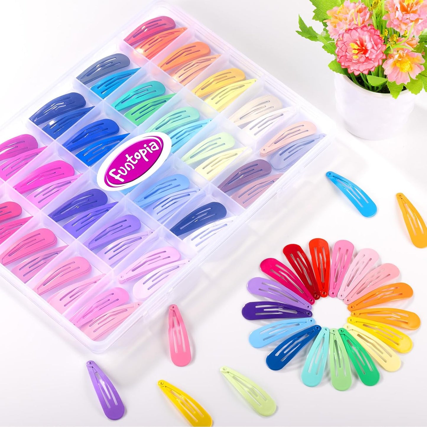 150pcs Hair Clips, 50 Colors Hair Barrettes for Girls, Funtopia 2 Inch Colorful Snap Hair Clips with Storage Case, Non Slip Metal Barrettes for Women Girls Toddler Kids Teens