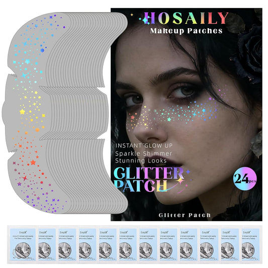24pcs Face Glitter Freckles Tattoo, Holographic Chameleon Body Glitter Faux Freckle Stickers for Women Girls, Sparkle Star Speckles Makeup Patches Concert Festival Rave Cosplay Accessories