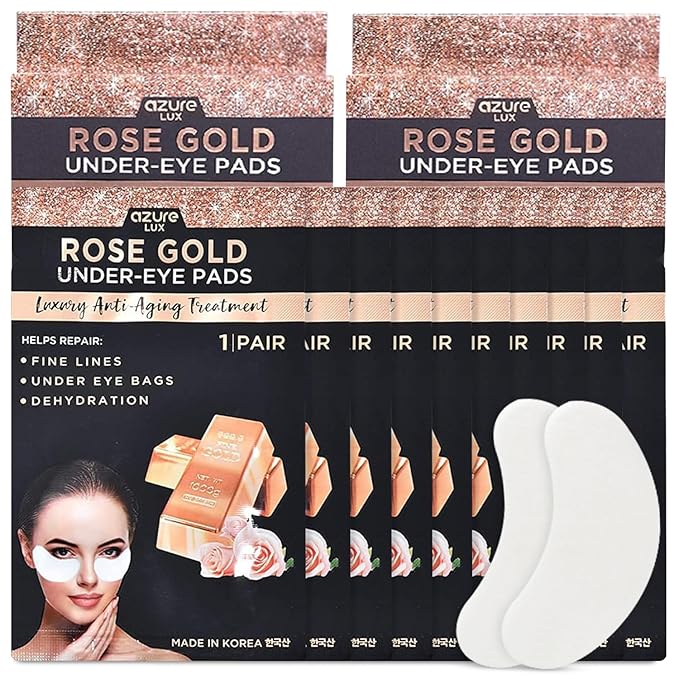 AZURE Rose Gold Luxury Anti Aging Under Eye Pads - Lifting, Smoothing & Hydrating Eye Mask Patches - Reduces Fine Lines, Wrinkles, Dark Circles & Puffiness - Skin Care Made in Korea - 10 Pairs