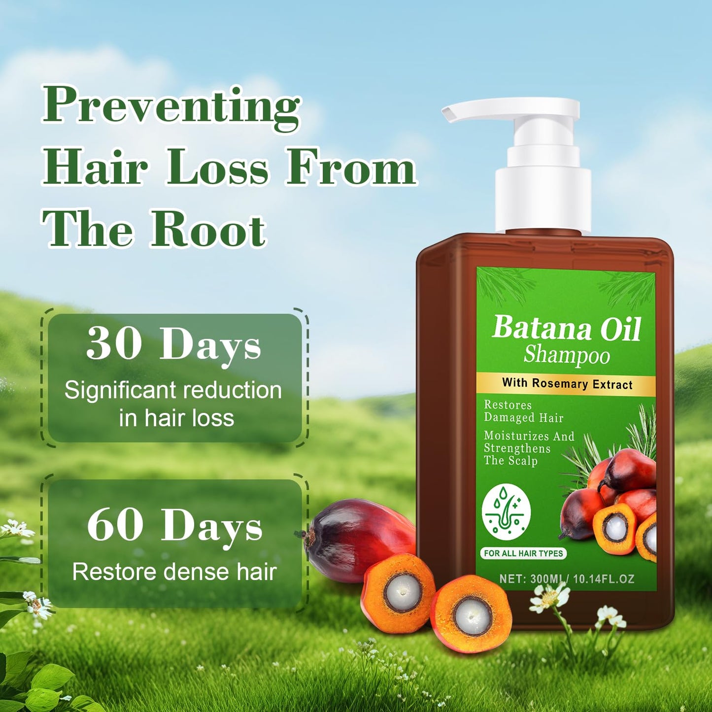 -Promote Hair Growth,Rosemary Shampoo,Nourishes Scalp, Reduces Breakage & Adds Shine,Reduces Hair Loss (Batana Shampoo-(10.1 fl oz))