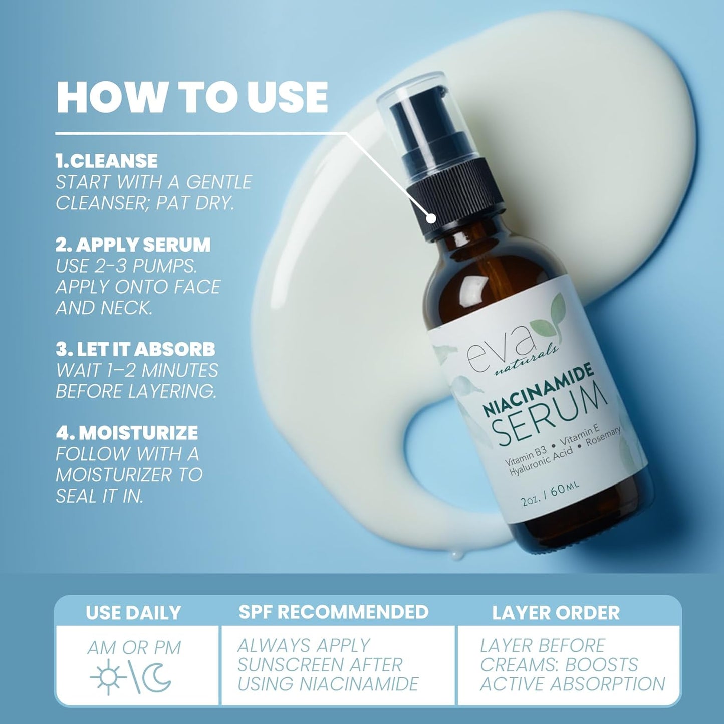 Eva Naturals Niacinamide 5% Serum for Face – B3 Pore Minimizer, Acne Treatment & Dark Spot Corrector with Hyaluronic Acid, Vitamin E, Aloe & Neem – Anti-Aging, Non-Greasy, Hydrating, 2oz