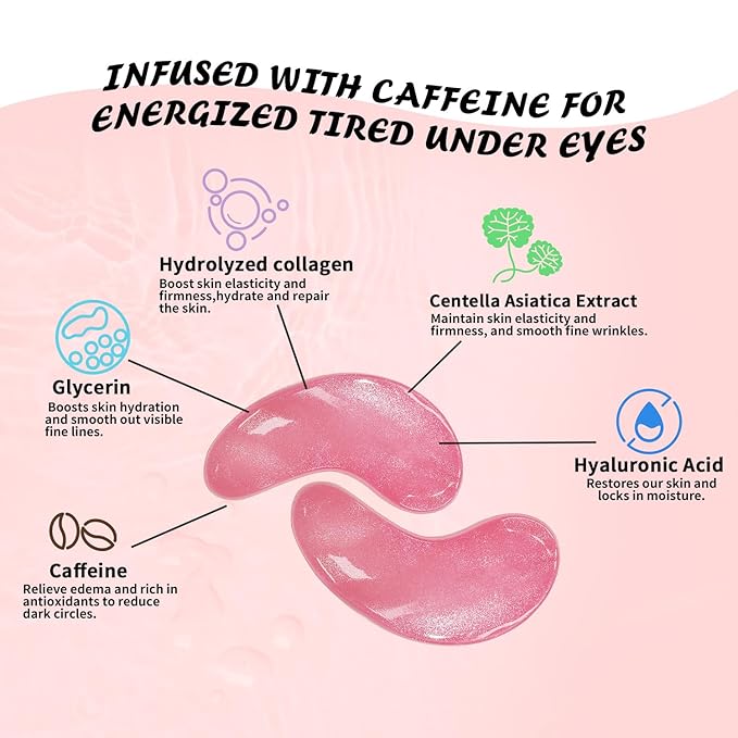 24k Gold Under Eye Patches & Caffeine Eye Masks, Collagen Eye Patches for Dark Circles Undereye Bags Wrinkles and Puffiness, Eye Skin Care Gift for Her