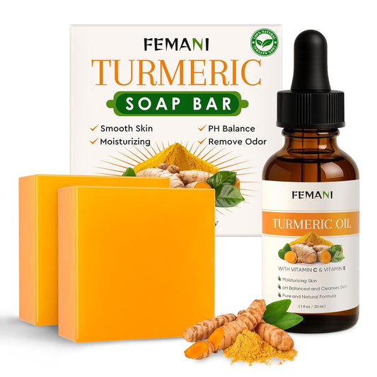 2 PCS Natural Turmeric Soap Bar for Face & Body Cleanser and Turmeric Oil, Nautral Ingredients Turmeric Wash and Care Set, Soothing, Hydrating, Turmeric Skin Care Set for All Skin Type