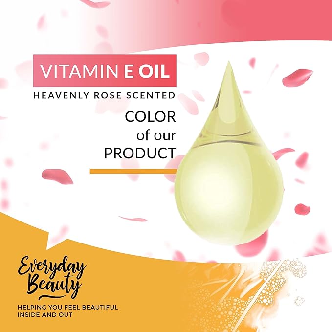 Organic Vitamin E Oil - Heavenly Rose Scented USDA Certified 100% All Natural Plant Based 4oz - Light and Rose Scented Great for Scars After Surgery - For Face, Skin and Nails