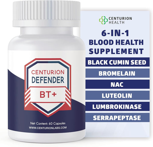 Centurion Defender BT+, Natural Circulation Supplement with Black Cumin Seed, Bromeliad, Luteolin, NAC, Serrapeptase and Lumbrokinase to Support Optimal Blood Flow, 60 Caps