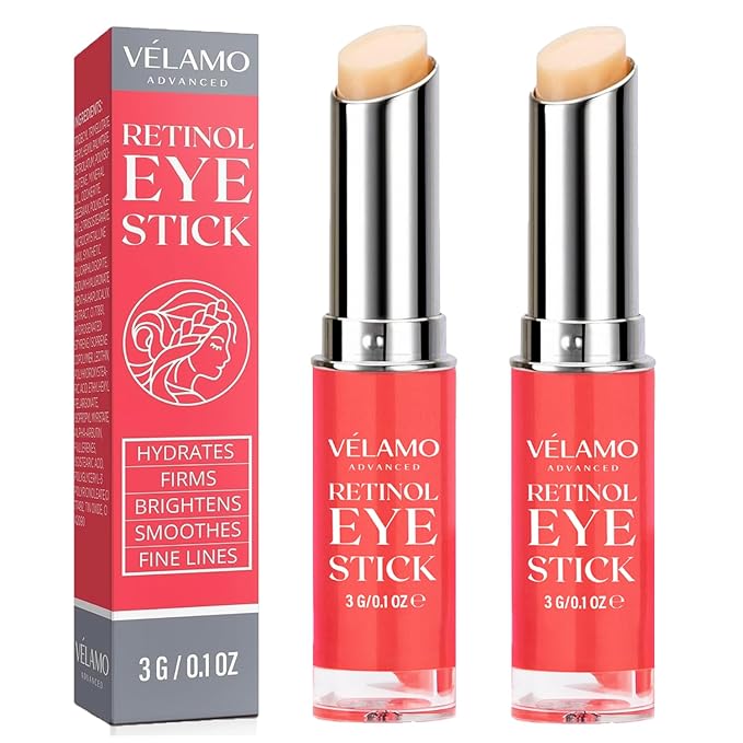 VELAMO ADVANCED Retinol Eye Stick: Retinol Under Eye Cream for Dark Circles and Puffiness with 1% Bakuchiol - Anti Aging Balm Stick Reduces Fine Lines Wrinkles Under Eye Bags in 4-8 Weeks - 2 Packs
