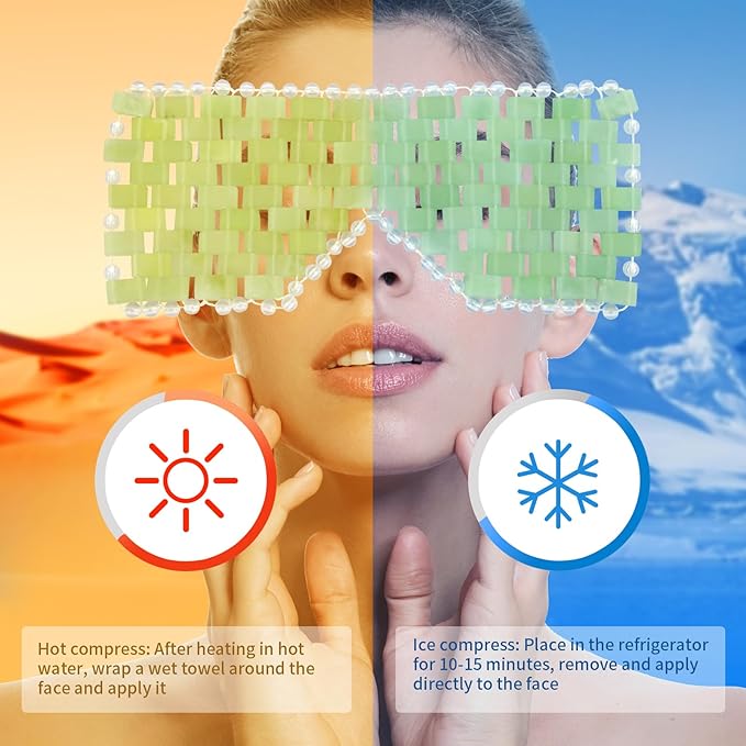 Jade Eye Mask, Facial Cooling Mask & Peanut Massage Roller Ball Cold - Double Ball Massage Tool for Reliefs Muscle Pain