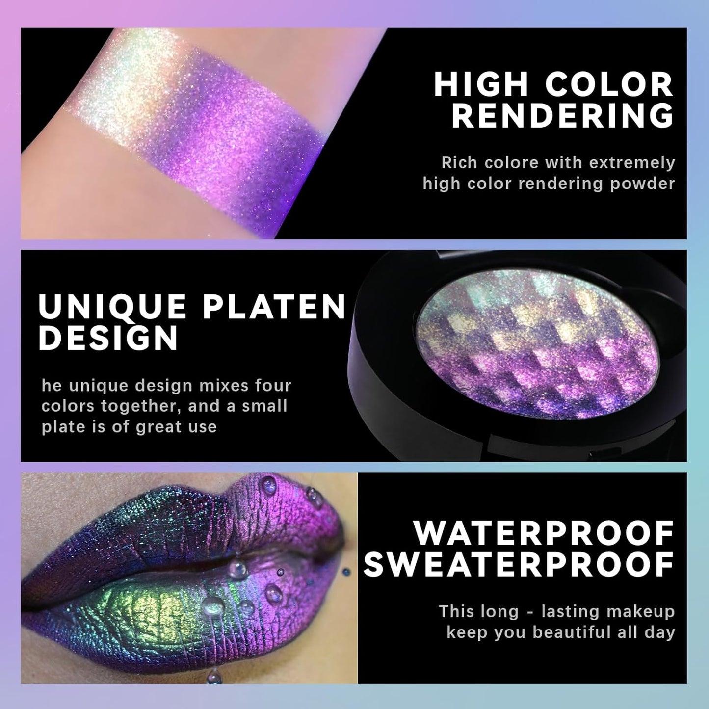 Noerrors Chameleon Eyeshadow,Multichrome Face Highlighter Palette,Multicolor Glow,Multi-use,High Pigment,Color Shift Metallic Shimmer Duochrome Eyeshadow Palette Face Purple Highlighter Makeup