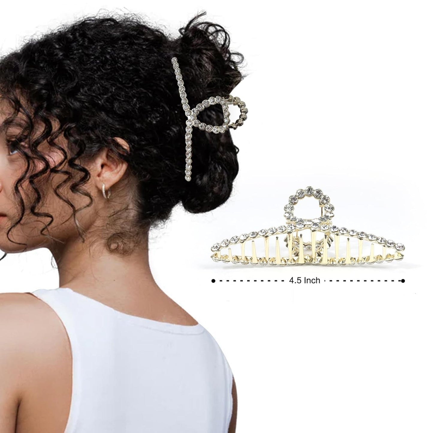 FAELBATY Diamond Hair Claw Clip, Metal Claw Clips for Women, Strong Hold Claw for Heavy Hair, 4.5" & 3" Jaw Clamp, Large Hair Accessories for Long Thick Hair 2 Pcs