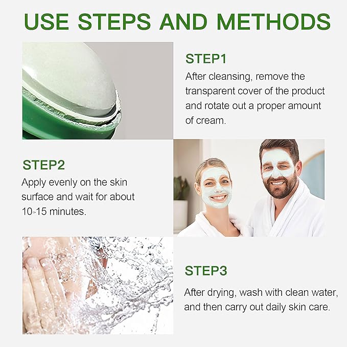 Green Tea Purifying Clay Face Mask, Blackhead Remover With Green Tea Extract, Face Moisturizing，Deep Pore Cleansing for All Skin Types of Men And Women (1 PCS)