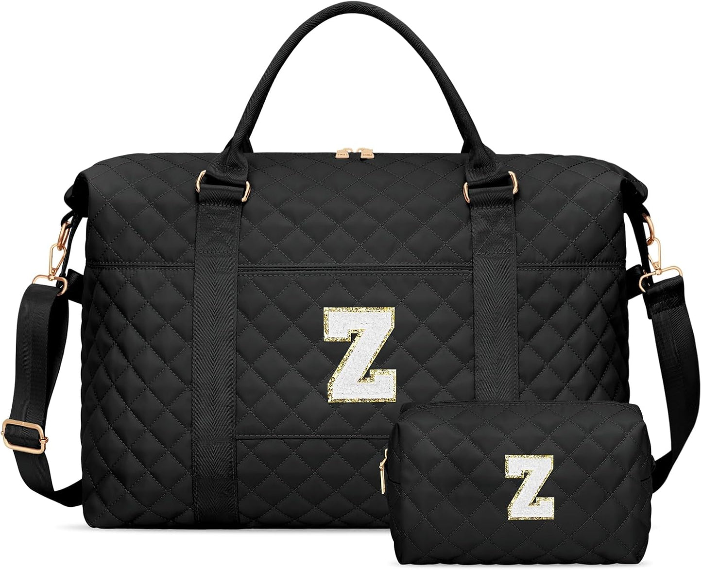 Gifts for Teen Girl, Initial Travel Duffle Bag, Personalized Women Weekender Overnight Bags, Gift for Daughter Kid Girl Wife Friend（Black,Z)