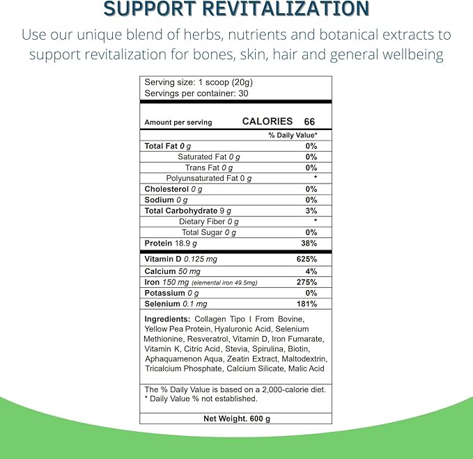Bioxtron Collagen Peptides Powder - Skin Support, Hair & Nails Support - Stem Cell Renewal Bones & Joinst Support - Type I Collagen - AFA Hyaluronic Acid - 21 Oz