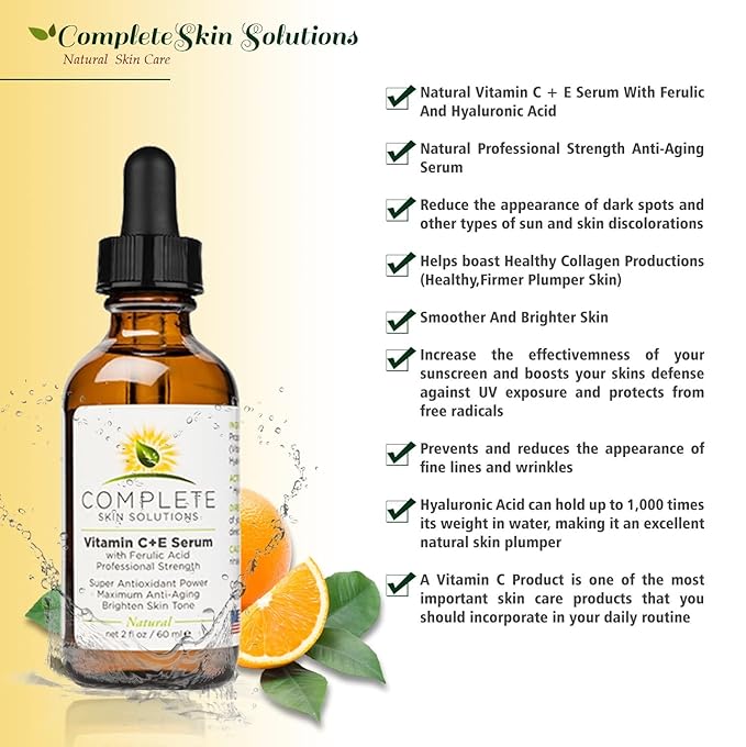 Natural Best Vitamin CE Serum - 2 oz With Ferulic,Hyaluronic Acid, Vitamin C 15% - Made In USA