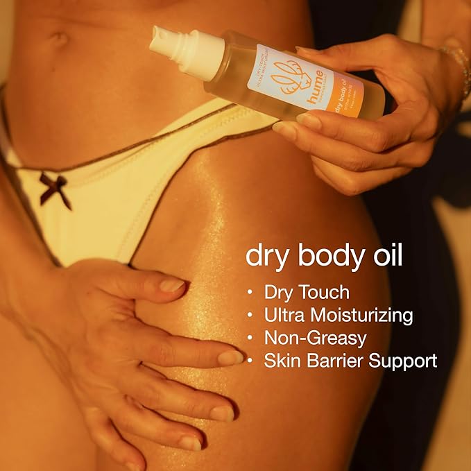 HUME SUPERNATURAL Dry Body Oil Spray - Ultra Hydrating Oil for Dry Skin, Light and Nourishing Body Oils for Women and Men, Long-Lasting Moisture (Amber Woods 2-Pack)