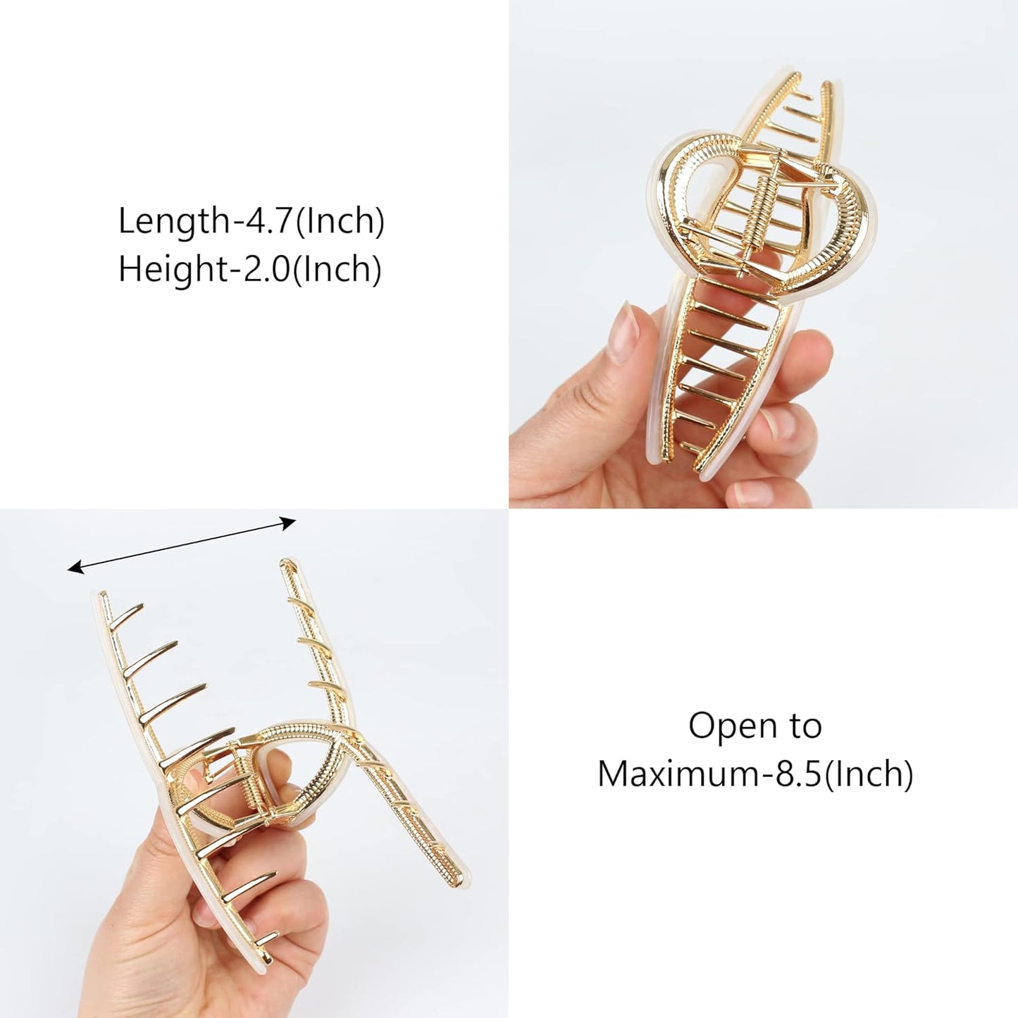 Big Butterfly Metal & Acetate Hair Clamps for Women and Girls - 4.7" Large Hair Accessories with Strong Hold for Long, Thick Hair (Pearly White, 1 Pc)