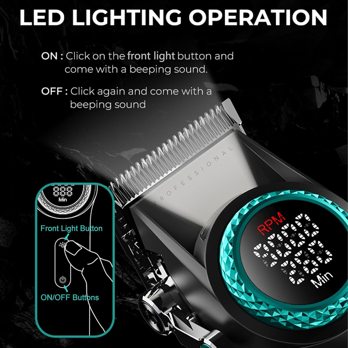 VGR 001 Professional Hair Clippers for Men, Cordless Barber Clippers for Hair Cutting, Carbon Steel Blade Hair Trimmers for Barbers, 9000RPM, LED Display, Black