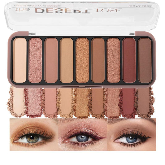 9-Color Eyeshadow Makeup Palette, Blendable Shimmer & Matte, Caramel Cinnamon Rose Golden Brown Eye Shadow Palette, Long-Lasting Waterproof for Brown Eyes, Daily Commuting Smoky Eye Makeup