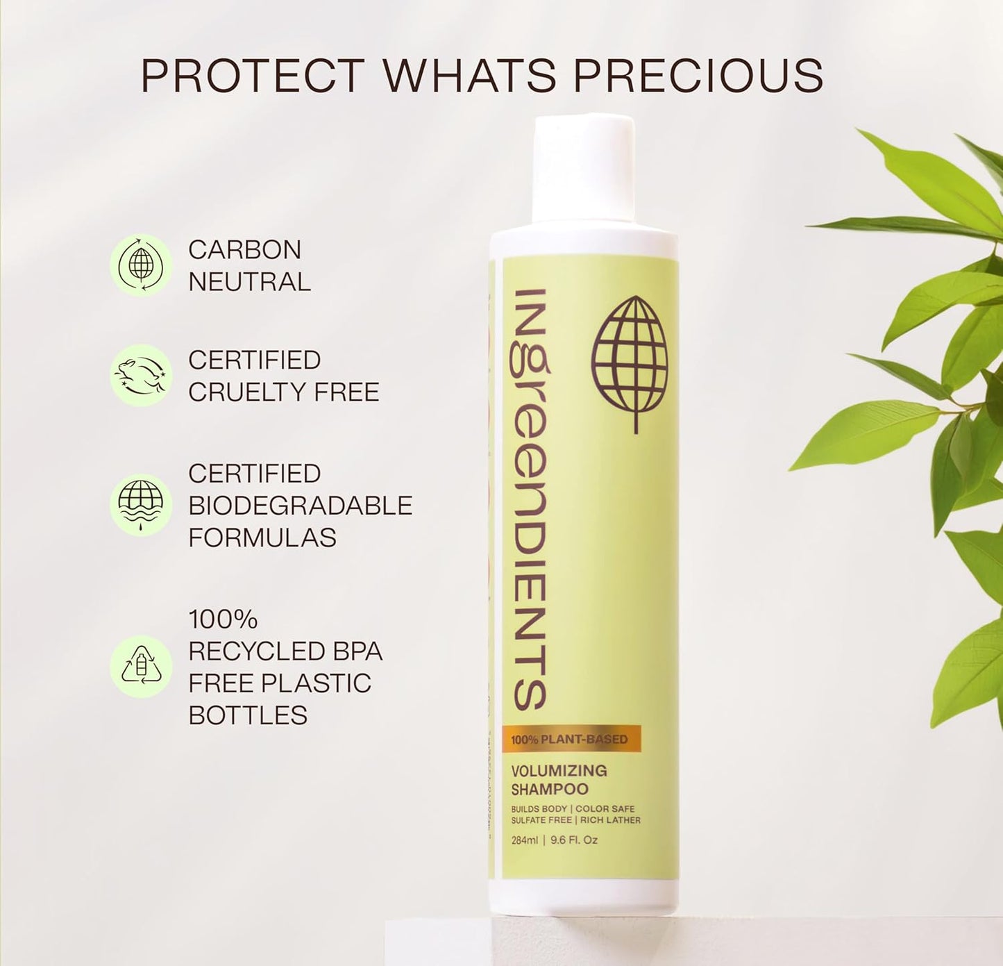 Ingreendients Non Toxic Vegan Volumizing Shampoo with Organic Ingredients For Fine Hair - Strengthening Barley Protein and Chia Seeds, Color Safe, Paraben & Gluten Free, Silicone & Sulfate Free