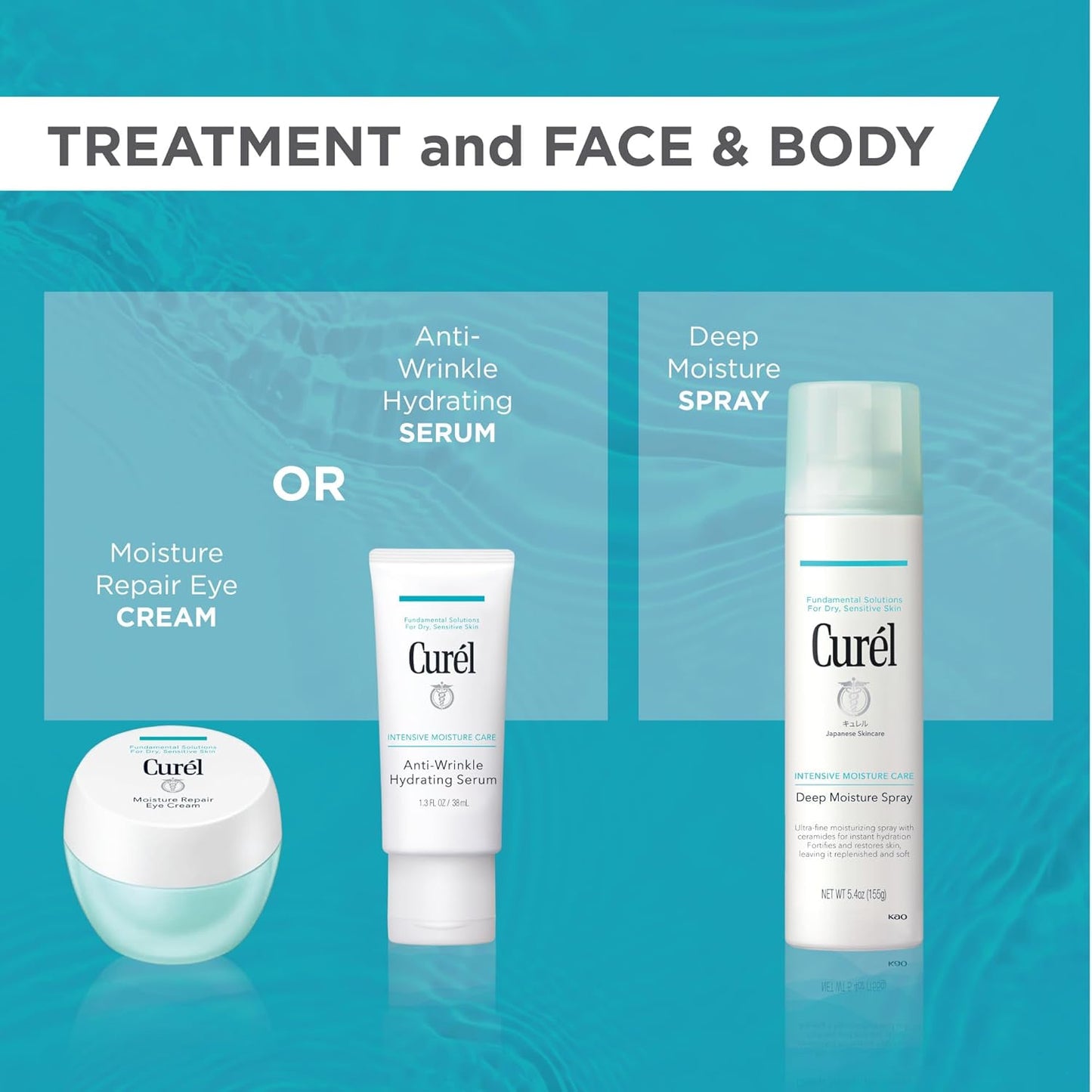 Curel Japanese Skin Care Anti-Wrinkle Hydrating Serum, Daily Serum for Fine Lines and Wrinkles from Dryness with Ceramides, Fragrance Free, pH Balanced, Intensive Moisture for Sensitive Skin, 1.3 Oz