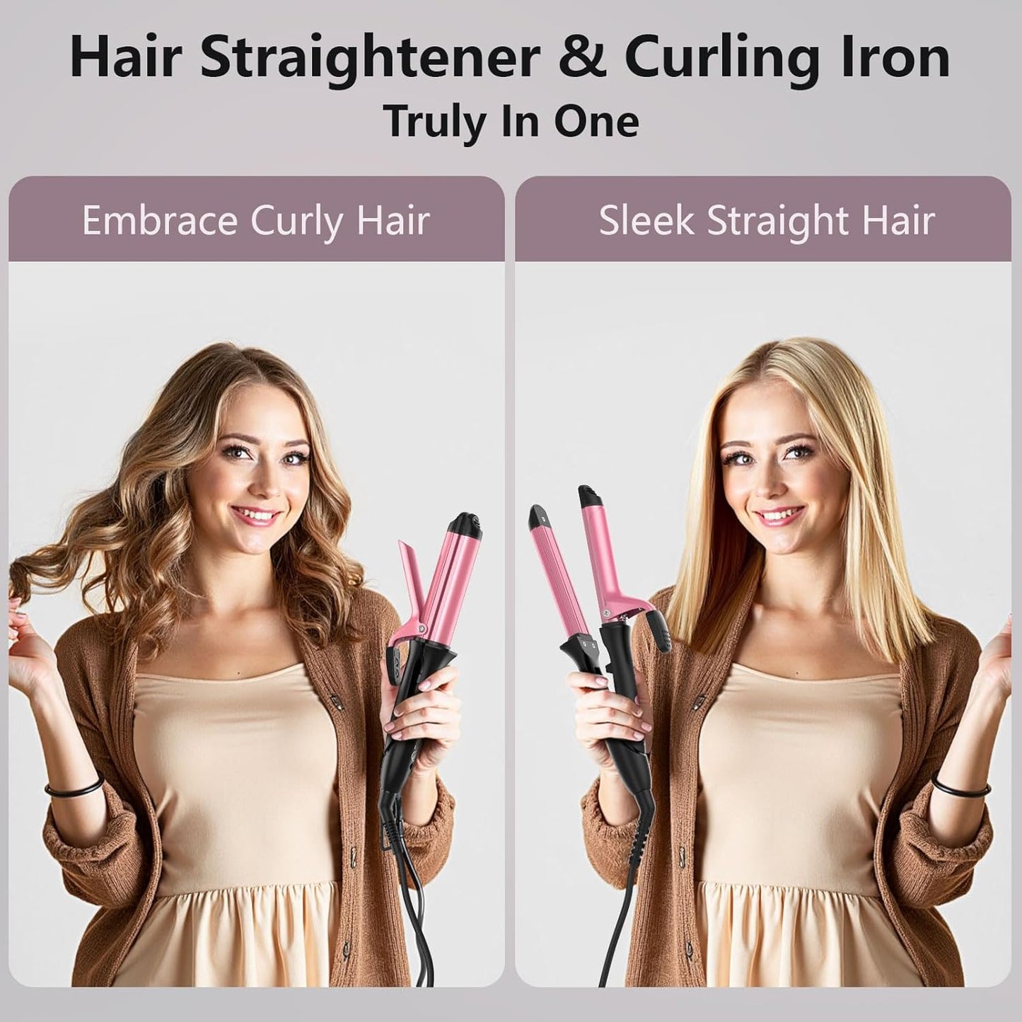Dual Voltage 2-in-1 Travel Curling Iron & Straightener, Mini Flat Iron with Ceramic Coating, 30s Fast Heat, Auto Shut-Off, Worldwide Use (110-240V)