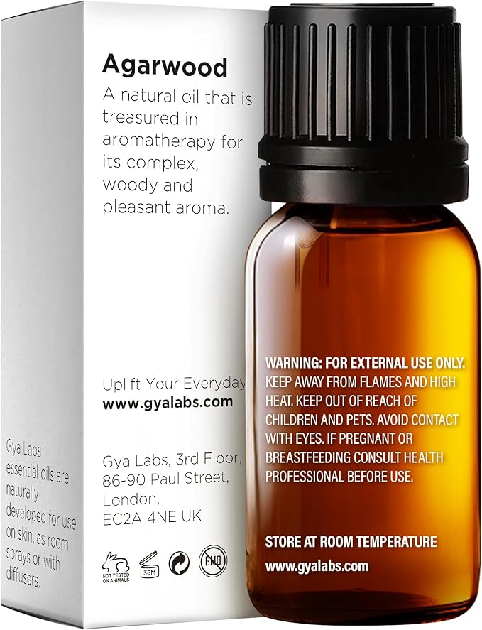 Gya Labs Agarwood Essential Oils for Diffusers - 0.34 Fl Oz - 100% Pure Natural Agarwood Oils for Skin, Massage Candle Making & DIY - Warm & Ambery Scent