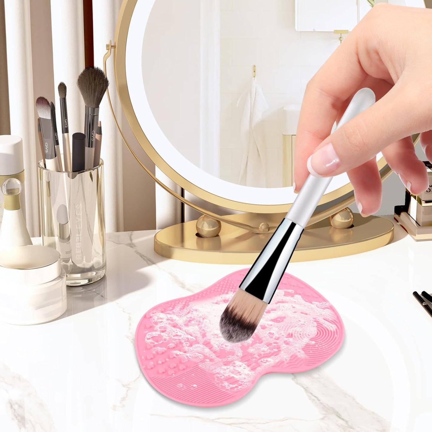 2 Pcs Silicone Make Up Brush Cleaning Mat, Cosmetic Cleaning Pads,Makeup Brush Cleaner Mats, Portable Washing Tool with Suction Cup for Makeup Cosmetic Brushes-green/pink