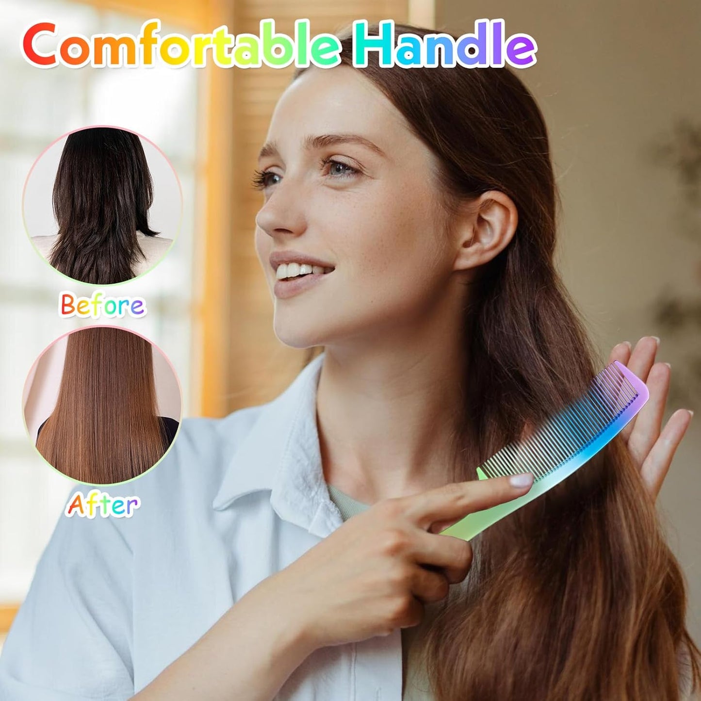 3 Pcs Rainbow Hair Comb, Heat-Resistant Fine Tooth Comb Rat Tail Combs Styling Combs Beard Combes Mustache Combes Hairdressing Tools for Women Men Hairs Stylist Barber Salon All Hair Types