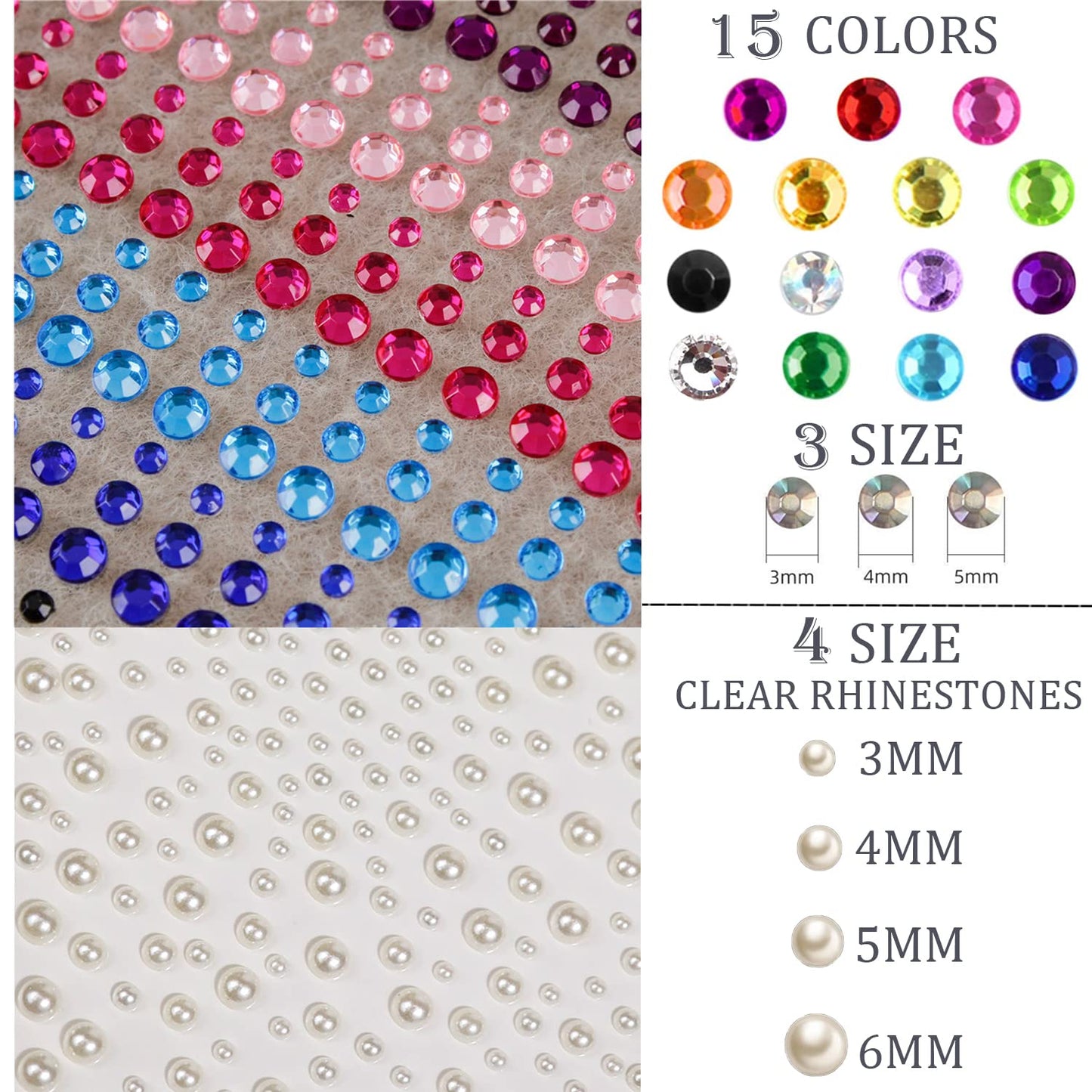 1250 Pcs Self Adhesive Rhinestones Pearl for Makeup Face Gems Eyes 16 Colors Rainbow Rhinestones Face Jewels Stick on Pearls Stickers, Hair Pearl Nail Makeup DIY Decorations