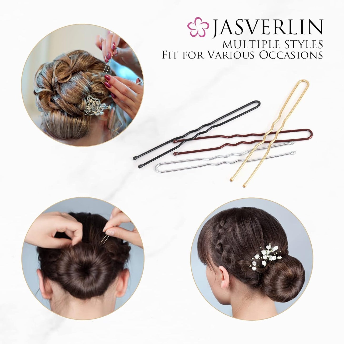 U Shaped Hair Pins Blonde, 2.4 Inch Women Buns Bobby Pins, Gold Long Bun Hairpins for Girls Thick Curly Wig Hair Styling Accessories Ballet 100 Pcs