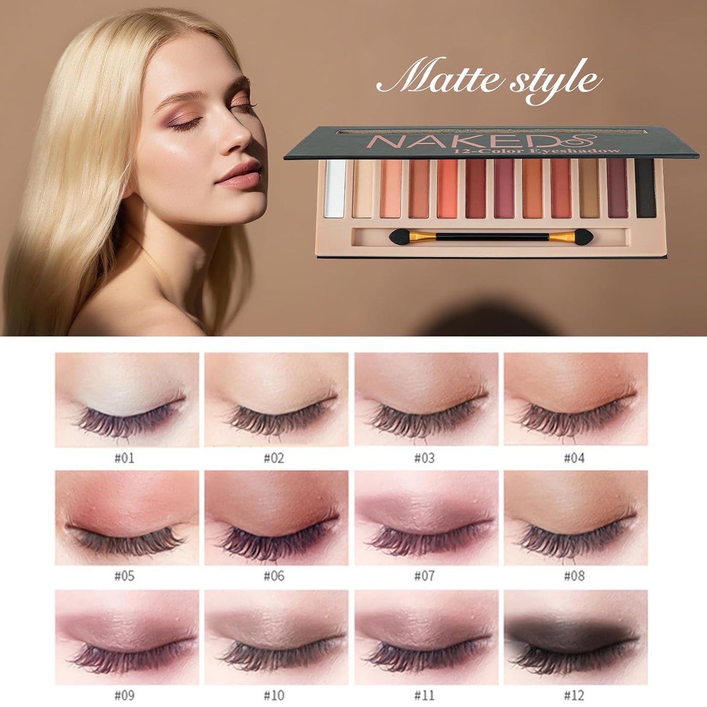 12 Colors Makeup Eyeshadow Palette*2 Pack, Natural Nude Matte & Shimmer Eye Shadow Palette and eyeshadow brush Set,Waterproof Smokey Professional Cosmetic Beauty Kit