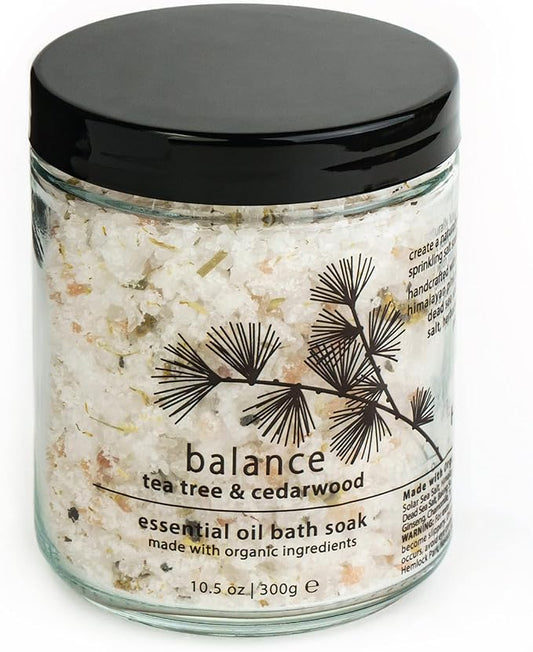 Hemlock Park Balance Essential Oil Bath Soak | Naturally Soothing Mineral Sea Salt and Botanicals | 10.5 oz Jar | Tea Tree & Cedarwood