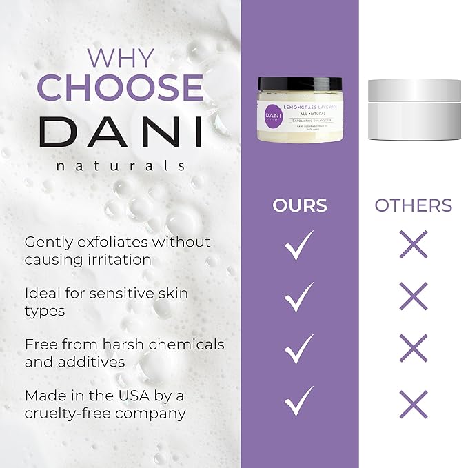 Naturals Sugar Scrub - Exfoliating Lemongrass Lavender with organic cane sugar and shea butter gently exfoliates and hydrates, leaving skin smooth and refreshed. 14 oz