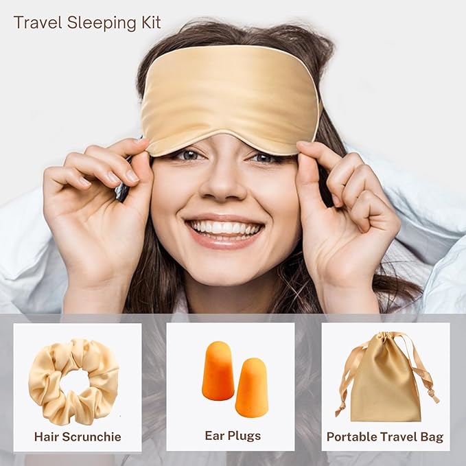 Silk Satin Sleeping Eye Mask, Gold Sleep Eye Mask Night Blindfold for Women and Men, Soft Breathable Blackout Eyeshade Eye Cover for Travel, Wedding Bridesmaid Gift