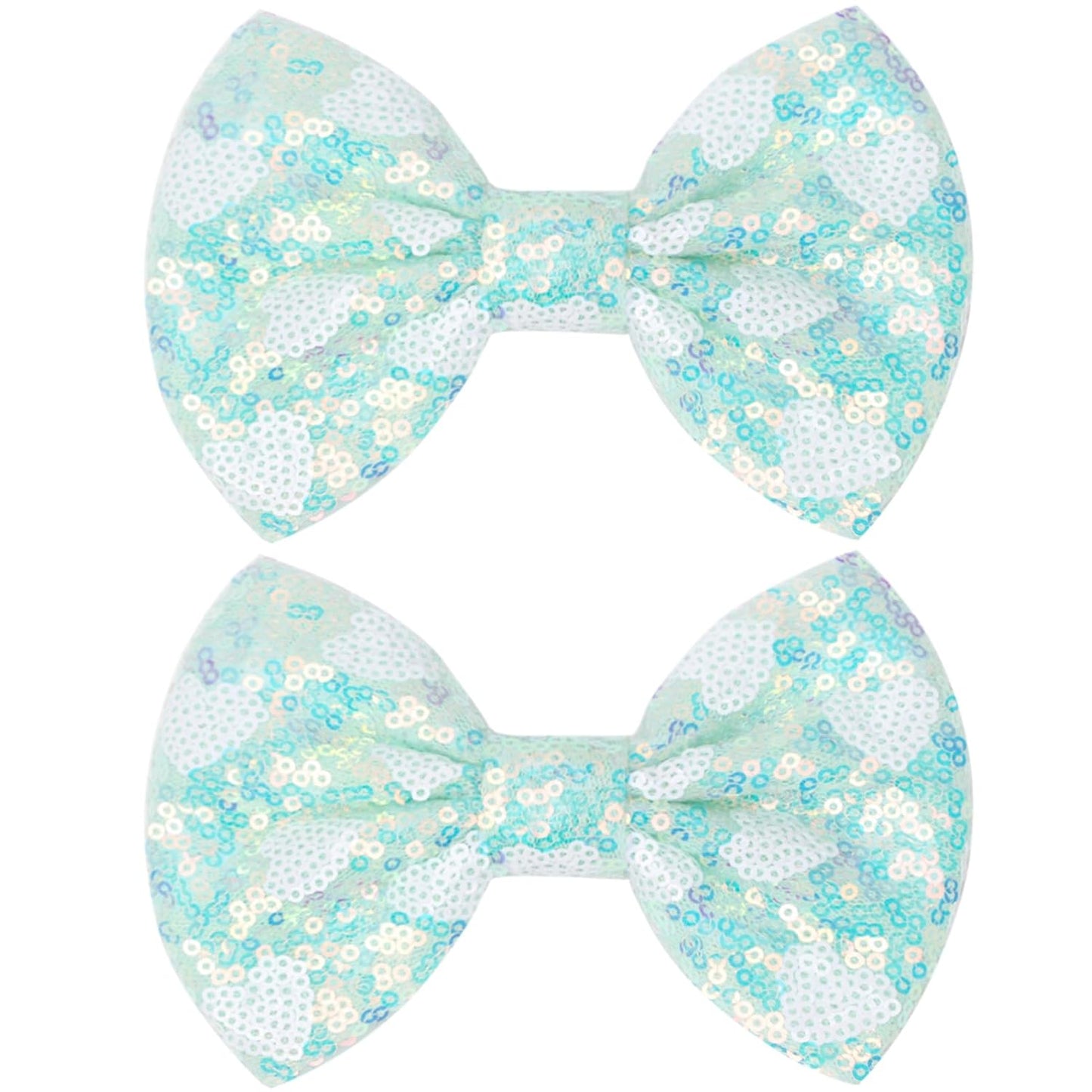 Large Big Sparkling 5 Inch Glitter Heart Hair Bows Clips Sequin Bow Alligator Clips Hair Accessories for Girls, Teens, Toddlers（Light Green）