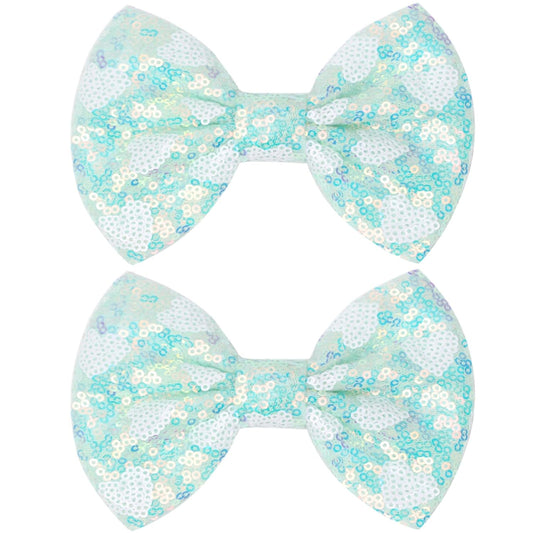 Large Big Sparkling 5 Inch Glitter Heart Hair Bows Clips Sequin Bow Alligator Clips Hair Accessories for Girls, Teens, Toddlers（Light Green）