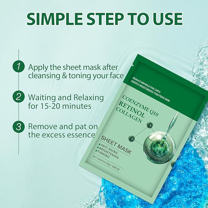 Deep Collagen Face Mask 10 Pack, Overnight Collagen Anti Wrinkle Lifting Mask, Hydrating Mask and Pore Minimizer for Face - Korean Skin Care (Collagen Face Mask)