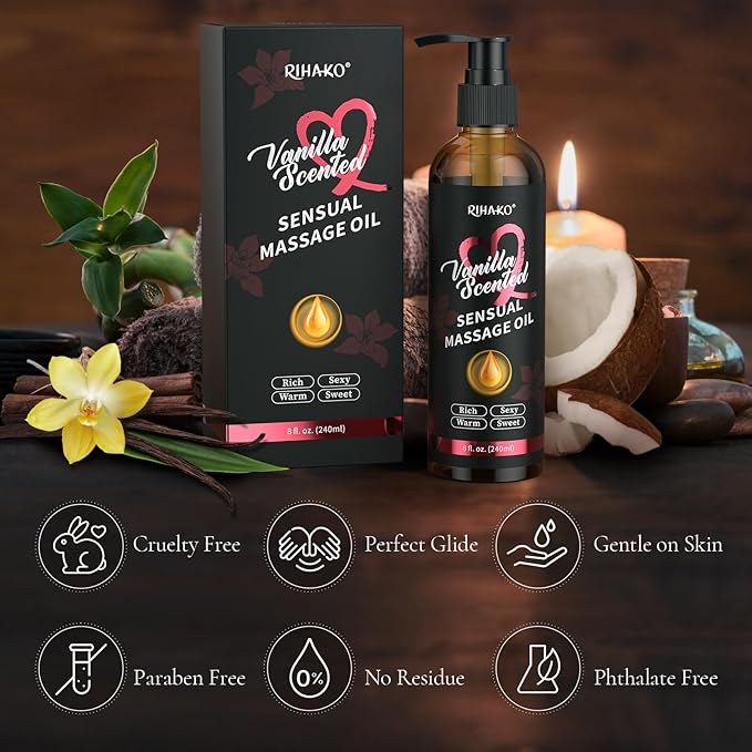 Easter Basket Stuffers-Vanilla Sensual Massage Oil for Couples - Couples Sweet and Sensual Massage Oils for Date Night | Relaxing Massage Oil for Massage Therapy | Perfect Glide & Smooth Skin