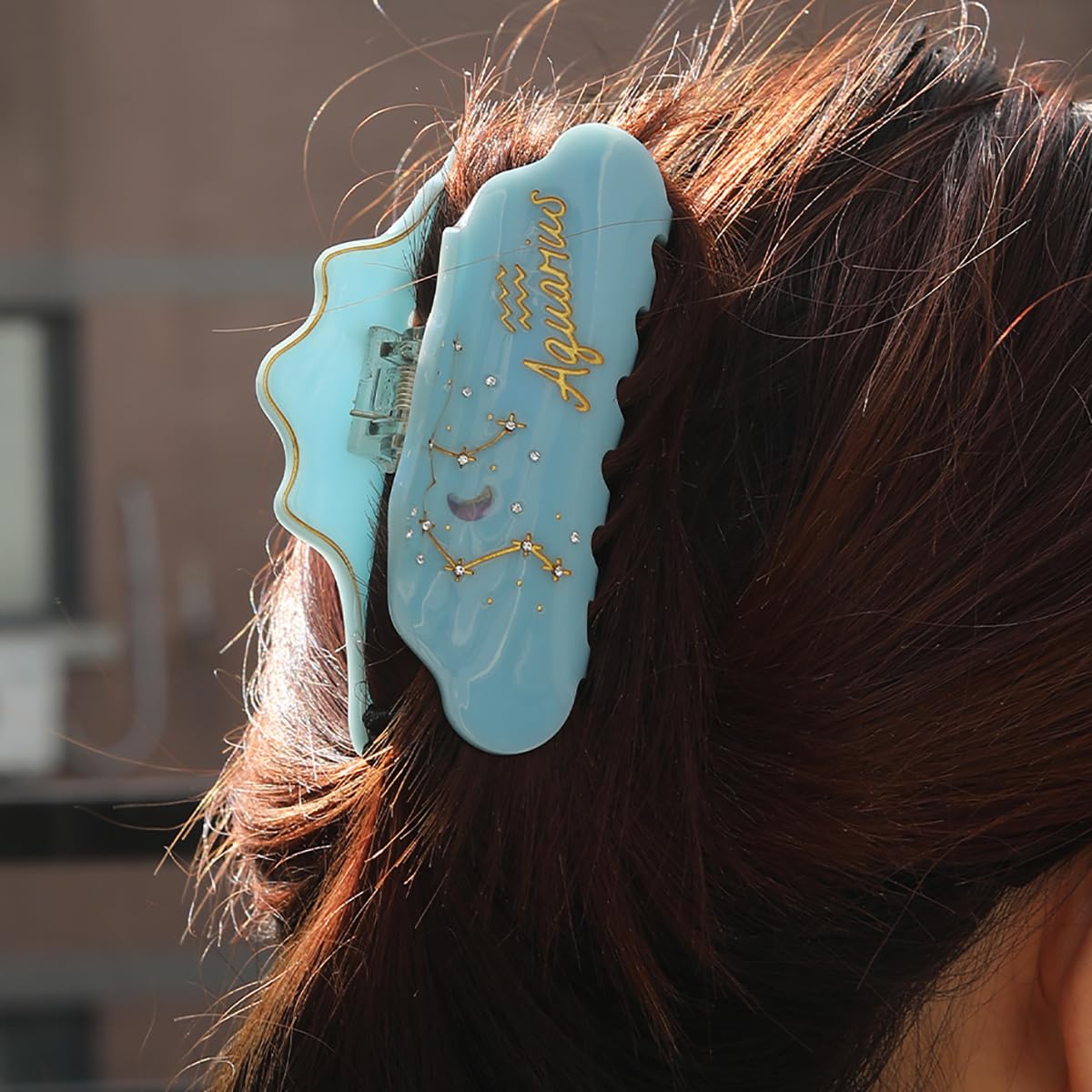 Fantasy Aquarius Sign Hair Clips,Novelty Acetate Claw Clip,Zodiac Hair Clips for Women,Blue