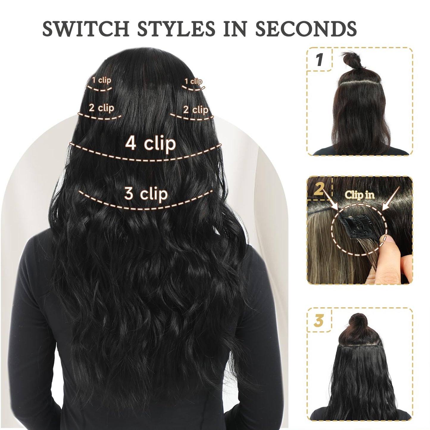 Hair Extensions Clip ins, 6 PCS Wavy Extensions, Brown with Blonde Highlights Thick Hairpieces, Blends Well Hair (16Inch, 6PCS, Brown with Blonde Highlights)