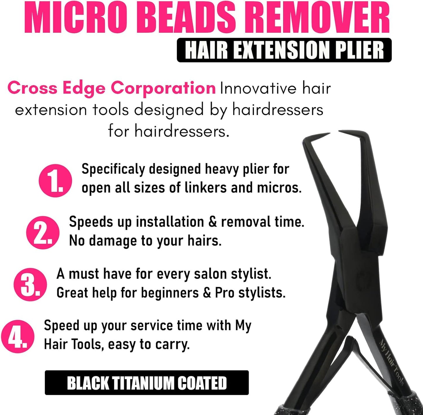 Hair Extension Pliers Compact Micro Beads & Tape in Hair Extension Remover Plier 5.5 Inch Stainless Steel microlink Beads Human Hair Extensions Tools (Black)