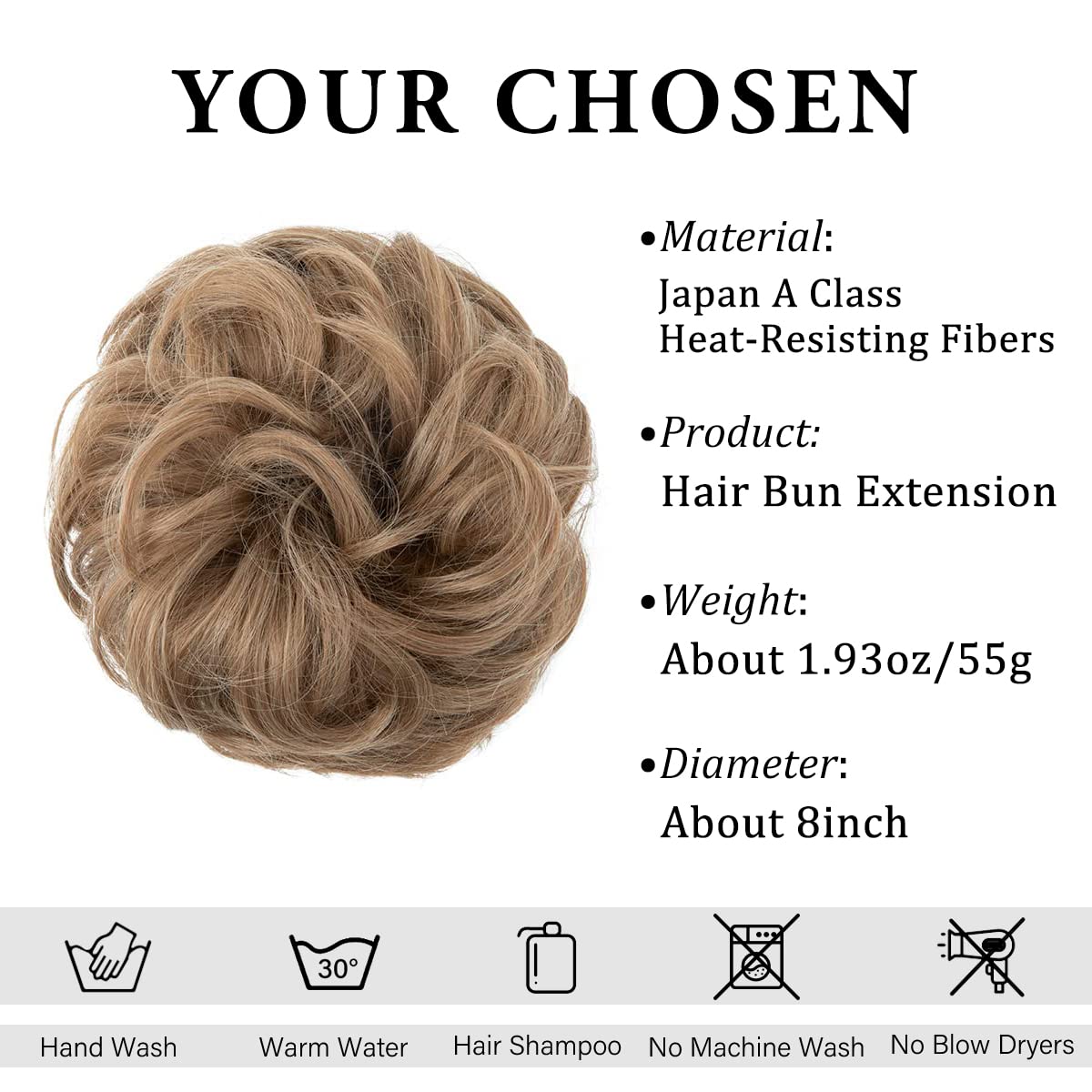CJL HAIR Large Messy Bun Hair Piece Wavy Curly Scrunchies Synthetic Chignon Ponytail Hair Extensions Thick Updo Hairpieces for Women Pecan Blonde