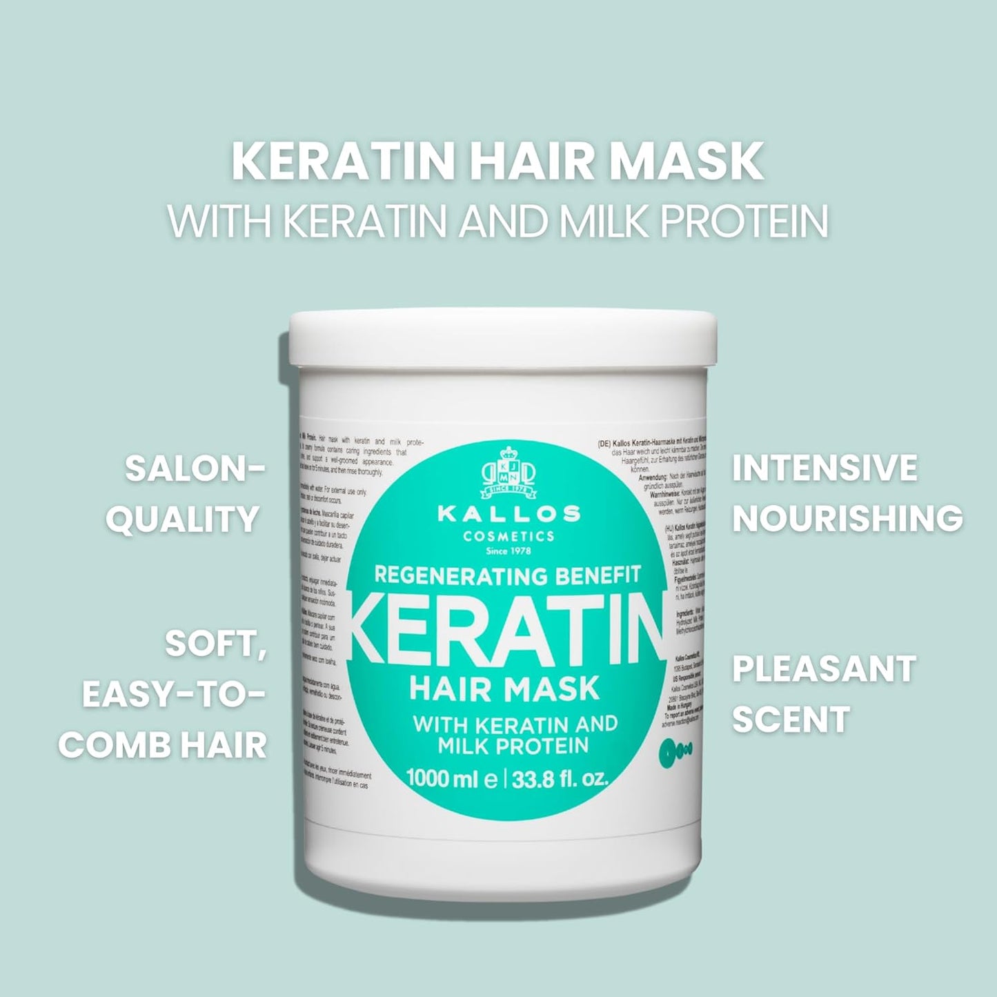 Kallos KJMN Keratin Regenerating Hair Mask with keratin and milk protein for dry, damaged and chemically treated hair 1000 ml - 33,81 Fl Oz