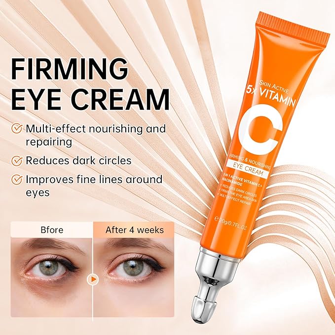 Vitamin C Skincare Set, 4PCS Travel Skincare Set With Facial Cleanser, Eye Cream, Serum & Face Cream, Facial Skincare Set for Teen Girls and Women for Moisturizing, Anti-Aging, Anti-Wrinkle