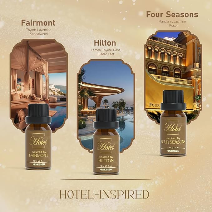Hotel Diffuser Oils Gift Set - Luxury Hotel Scents Fragrance Oil Set, Essential Oils for Diffuser - Inspired by Ritz Carlton, Westin, Marriott, Fairmont, Hilton, Four Seasons, Gift for Women and Men